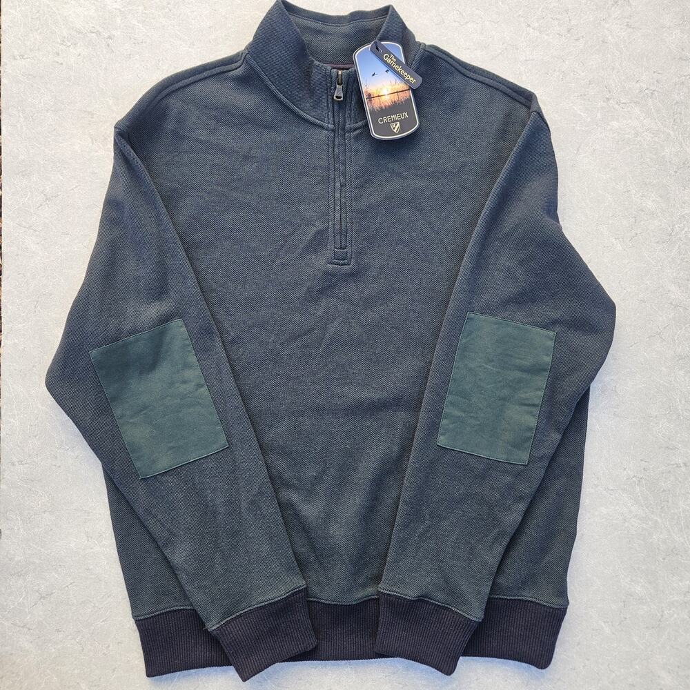 Cremieux Men Polo Shirt L Green Pullover Patch Sleeve Mock Neck The Gamekeeper